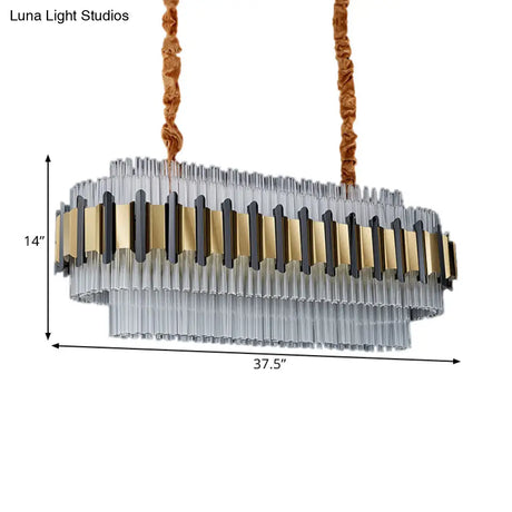 Gold Led Island Chandelier: Contemporary Oval Clear Glass Tubes Ceiling Lamp