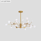 Gold Led Metal Branch Chandelier - Simple Hanging Pendant For Dining Room Ceiling