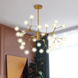 Gold Led Metal Branch Chandelier - Simple Hanging Pendant For Dining Room Ceiling / Bubble