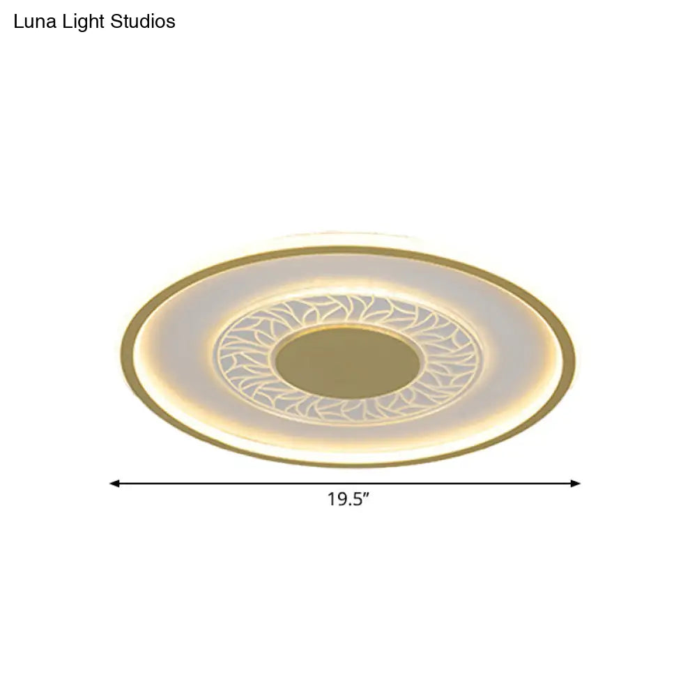 Gold Led Metal Flush Ceiling Lamp - 16’/19.5’ Simple Design Square/Round Fixture