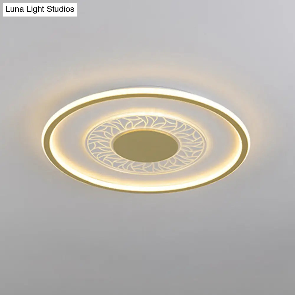 Gold Led Metal Flush Ceiling Lamp - 16’/19.5’ Simple Design Square/Round Fixture