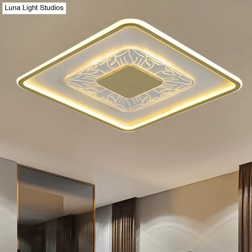 Gold Led Metal Flush Ceiling Lamp - 16’/19.5’ Simple Design Square/Round Fixture