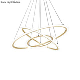 Gold Led Pendant Light Fixture - Minimalist 3-Loop Shaped Metal Chandelier