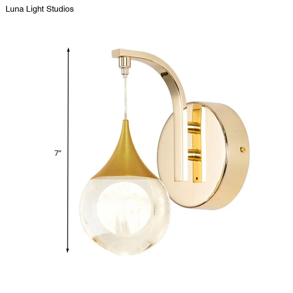 Gold Led Retro Crystal Sphere Wall Sconce Lighting For Living Room - Mount Lamp