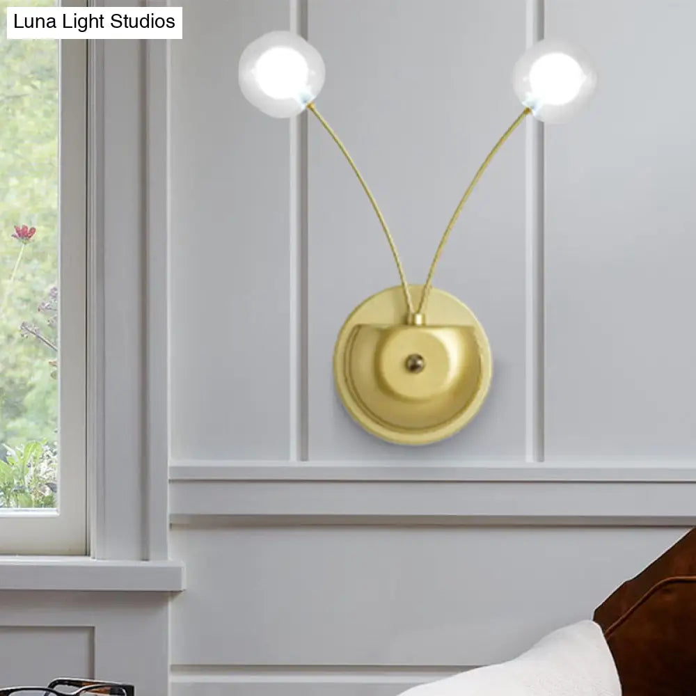 Gold Led Wall Mounted Bedroom Light With Clear Glass Shade - Set Of 2 Bulbs