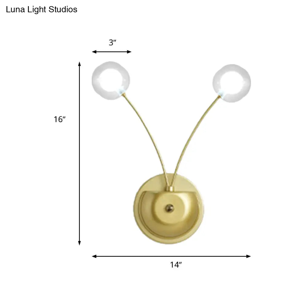 Gold Led Wall Mounted Bedroom Light With Clear Glass Shade - Set Of 2 Bulbs