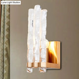 Gold Loft Wall Sconce With Textured Glass Shade - 1 Light Flush Mount Lighting
