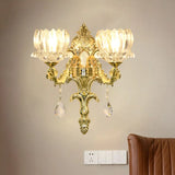 Gold Lotus Wall Mount Sconce With Clear Crystal Shade - Mid Century Light Fixture 2 /