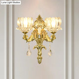Gold Lotus Wall Mount Sconce With Clear Crystal Shade - Mid Century Light Fixture