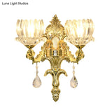 Gold Lotus Wall Mount Sconce With Clear Crystal Shade - Mid Century Light Fixture