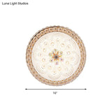 Gold Metal And Crystal Led Flushed Ceiling Light With Peacock/Floral Pattern - 16’/19.5’ Wide