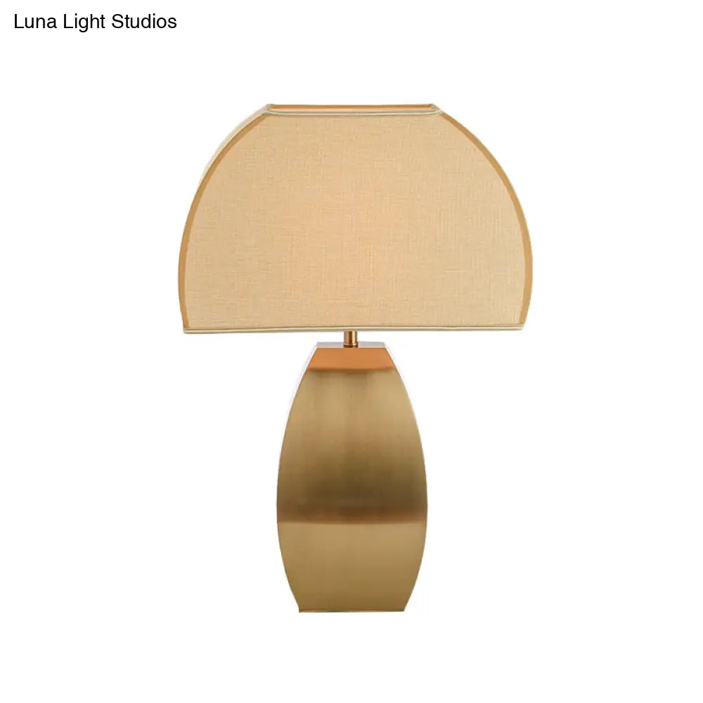 Gold Metal Base Desk Lamp: Modern Task Light With Shaded Head & Small Fabric Design