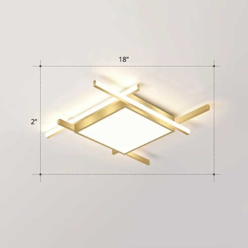 Gold Metal Bedroom Ceiling Light - Minimalist Square Flush Mount Fixture / 18’ Remote Control