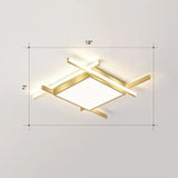 Gold Metal Bedroom Ceiling Light - Minimalist Square Flush Mount Fixture / 18’ Remote Control