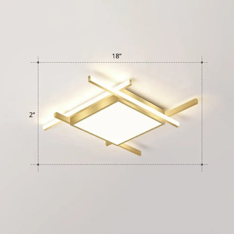 Gold Metal Bedroom Ceiling Light - Minimalist Square Flush Mount Fixture / 18’ Remote Control