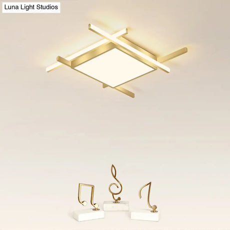 Gold Metal Bedroom Ceiling Light - Minimalist Square Flush Mount Fixture