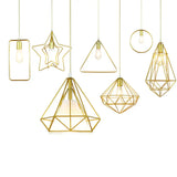 Nordic Metal Pendant Ceiling Light - Gold Cage Frame Design With 1 Bulb Ideal For Dining Room