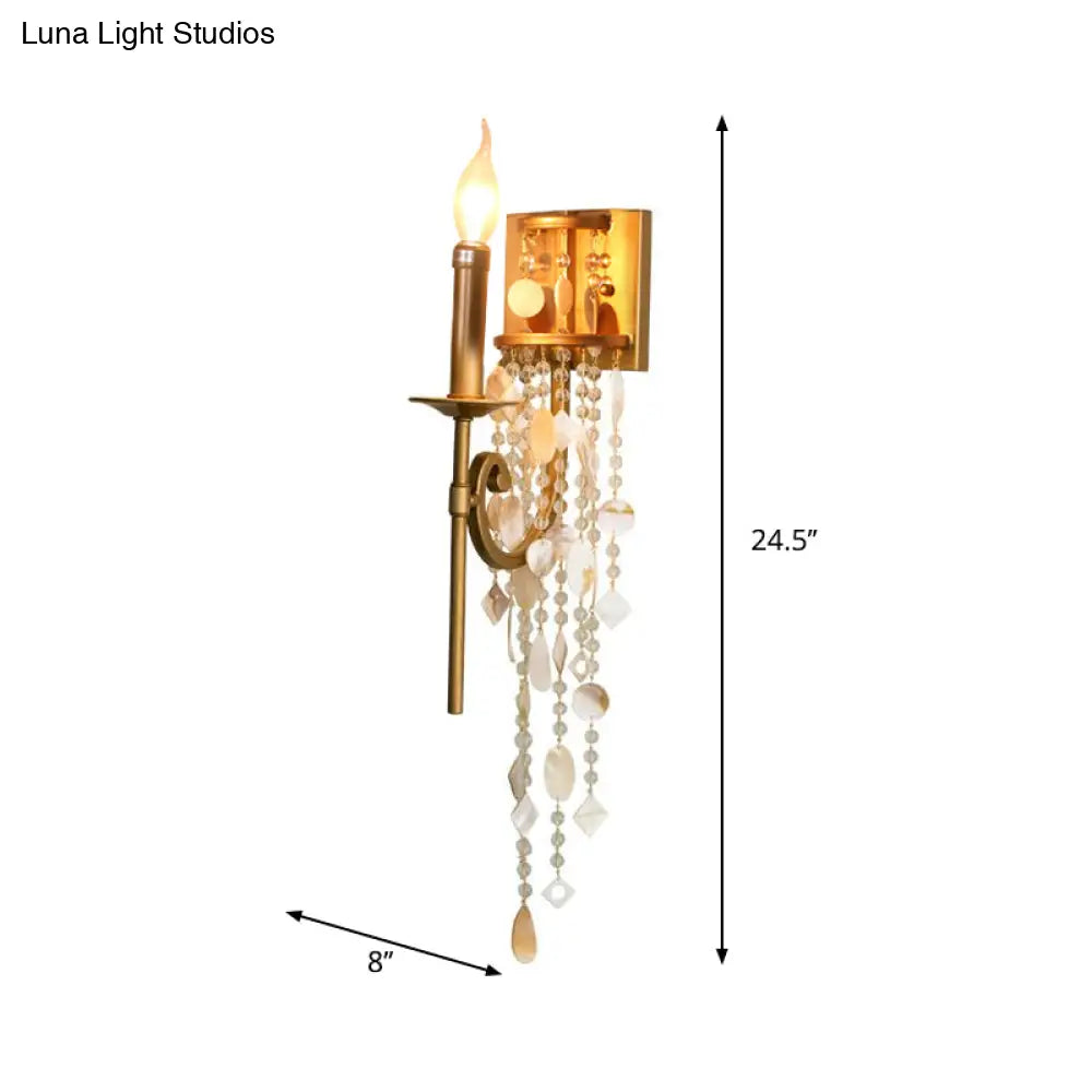 Gold Metal Candlestick Wall Sconce Light With Crystal Accent - Traditional Bedroom Lighting
