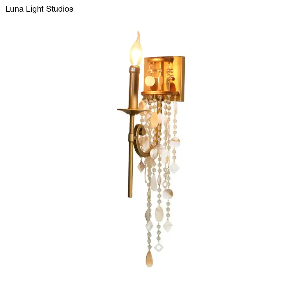 Gold Metal Candlestick Wall Sconce Light With Crystal Accent - Traditional Bedroom Lighting