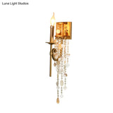 Gold Metal Candlestick Wall Sconce Light With Crystal Accent - Traditional Bedroom Lighting