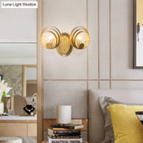 Gold Metal Circle Wall Lamp Sconce: Traditional Bedside Light With 1/2 Bulbs
