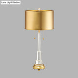 Gold Metal Drum Shade Crystal Table Lamp - Modern Single Bulb Night Light For Bedrooms