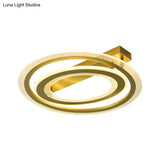 Gold Metal Dual Ring Flush Led Ceiling Light For Bedroom - 16’/19.5’ Wide