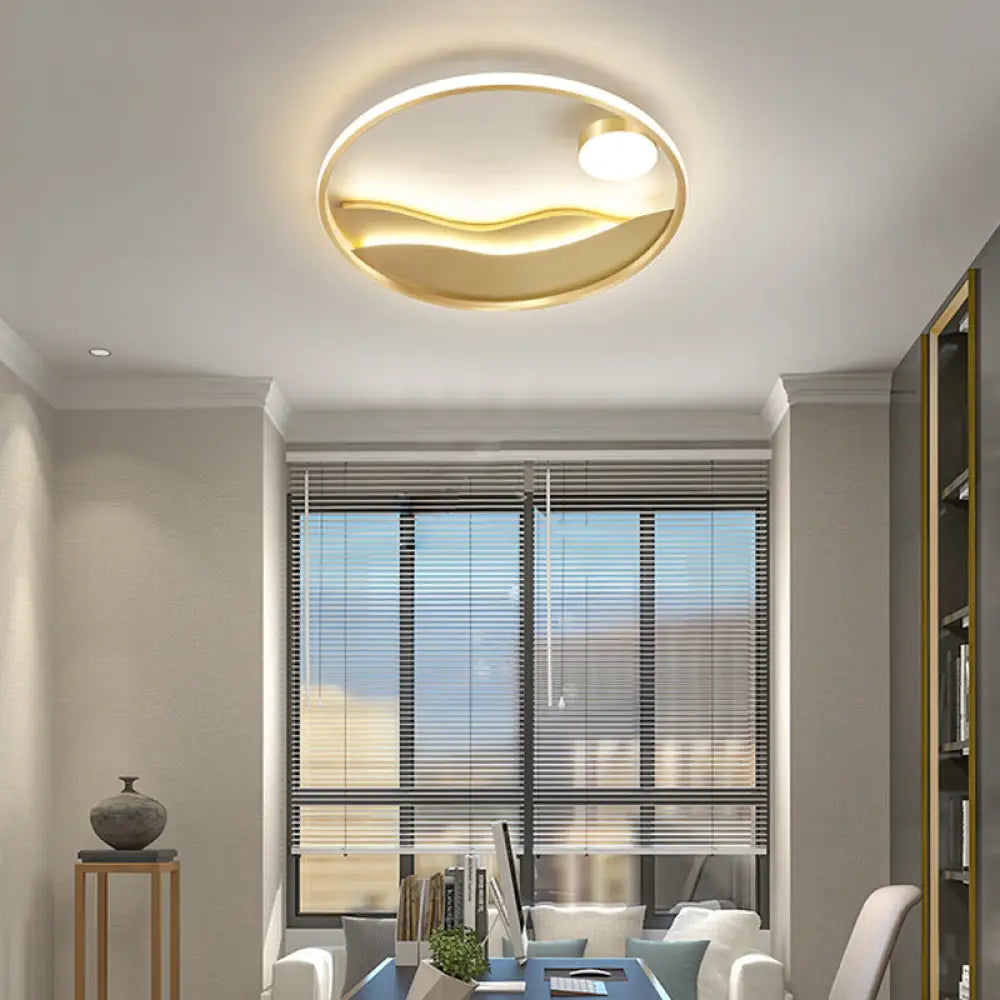 Gold Metal Flush Mount Led Ceiling Light For Minimalistic Abstract Bedroom Art / 16’ Remote