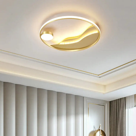 Gold Metal Flush Mount Led Ceiling Light For Minimalistic Abstract Bedroom Art