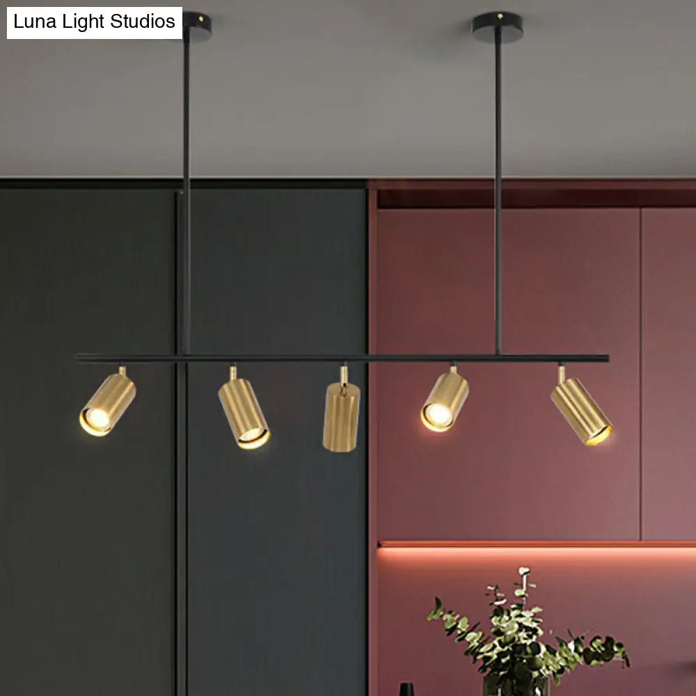 Gold Metal Island Ceiling Light - Postmodern Electroplated Tube Spotlight For Dining Room