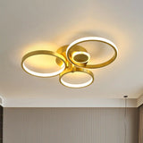 Gold Metal Led Bedroom Ceiling Mount Lamp - Circular Minimalist Flush With Warm/White Light