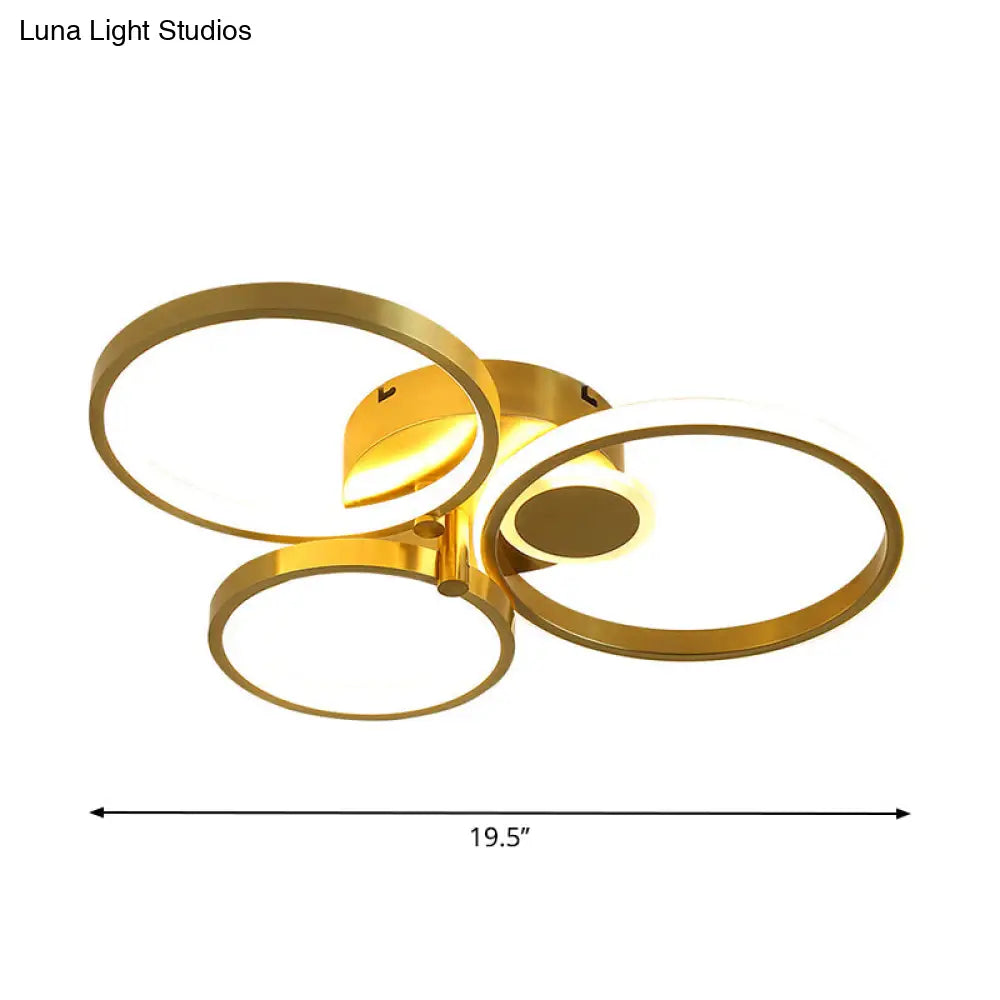 Gold Metal Led Bedroom Ceiling Mount Lamp - Circular Minimalist Flush With Warm/White Light