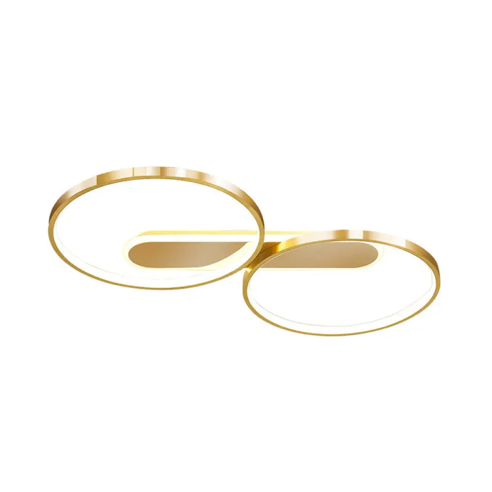 Gold Metal Led Bedroom Flush Ceiling Light - Minimalist Dual Loop Design Warm/White