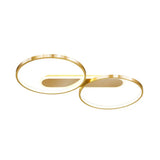 Gold Metal Led Bedroom Flush Ceiling Light - Minimalist Dual Loop Design Warm/White