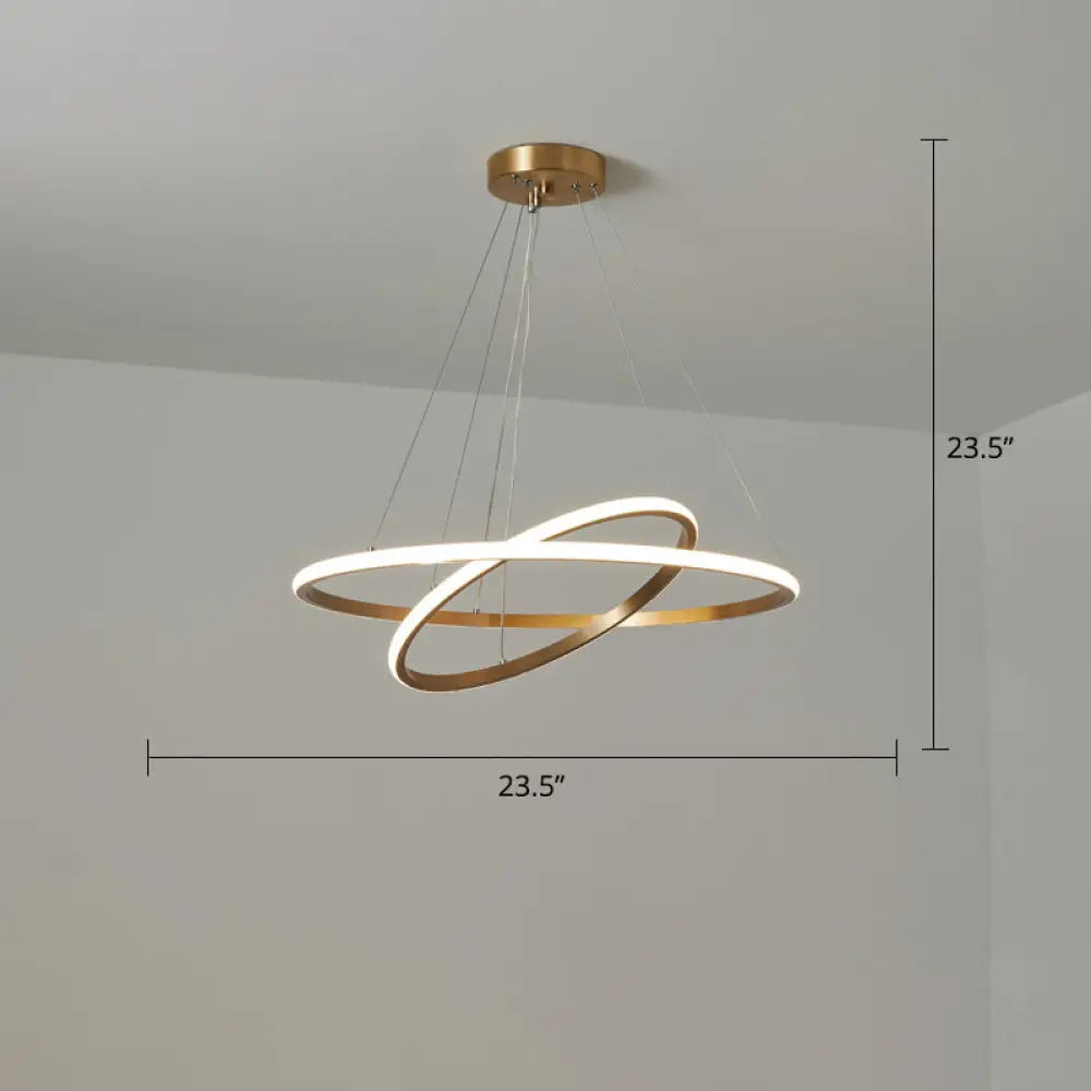 Gold Metal Led Chandelier: Modern Circular Suspension Lighting For Living Room 2 / Large