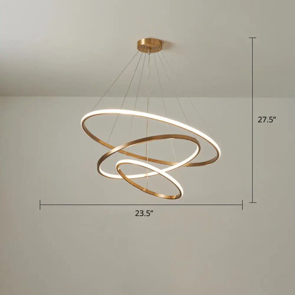 Gold Metal Led Chandelier: Modern Circular Suspension Lighting For Living Room 3 / Small