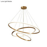 Gold Metal Led Chandelier: Modern Circular Suspension Lighting For Living Room