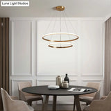 Gold Metal Led Chandelier: Modern Circular Suspension Lighting For Living Room