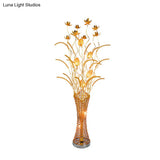 Gold Metal Led Floor Lamp With Blossom Design - Tower-Like Art Decor Standing Light
