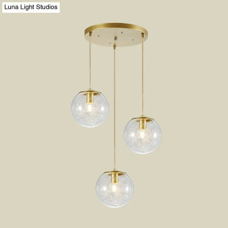 Gold Metal Line Deco Pumpkin Ball Pendant With Clear Glass - 3-Light Minimalist Hanging Lamp For