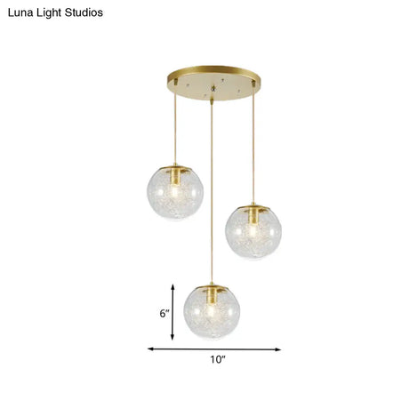 Gold Metal Line Deco Pumpkin Ball Pendant With Clear Glass - 3-Light Minimalist Hanging Lamp For