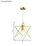 Gold Metal Pendant Light With Globe/Hexagon Cage Shade For Dining Room