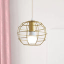 Gold Metal Pendant Light With Globe/Hexagon Cage Shade For Dining Room / Globe