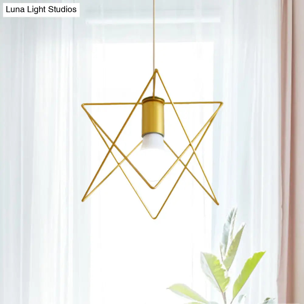 Gold Metal Pendant Light With Globe/Hexagon Cage Shade For Dining Room