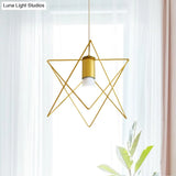 Gold Metal Pendant Light With Globe/Hexagon Cage Shade For Dining Room