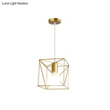 Gold Metal Pendant Light With Globe/Hexagon Cage Shade For Dining Room