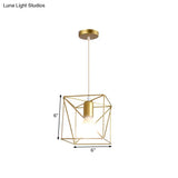 Gold Metal Pendant Light With Globe/Hexagon Cage Shade For Dining Room