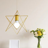 Gold Metal Pendant Light With Globe/Hexagon Cage Shade For Dining Room / Star