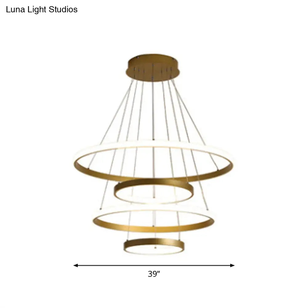 Gold Metal Postmodern Led Pendant Light - Multi-Loop Shaped Restaurant Chandelier