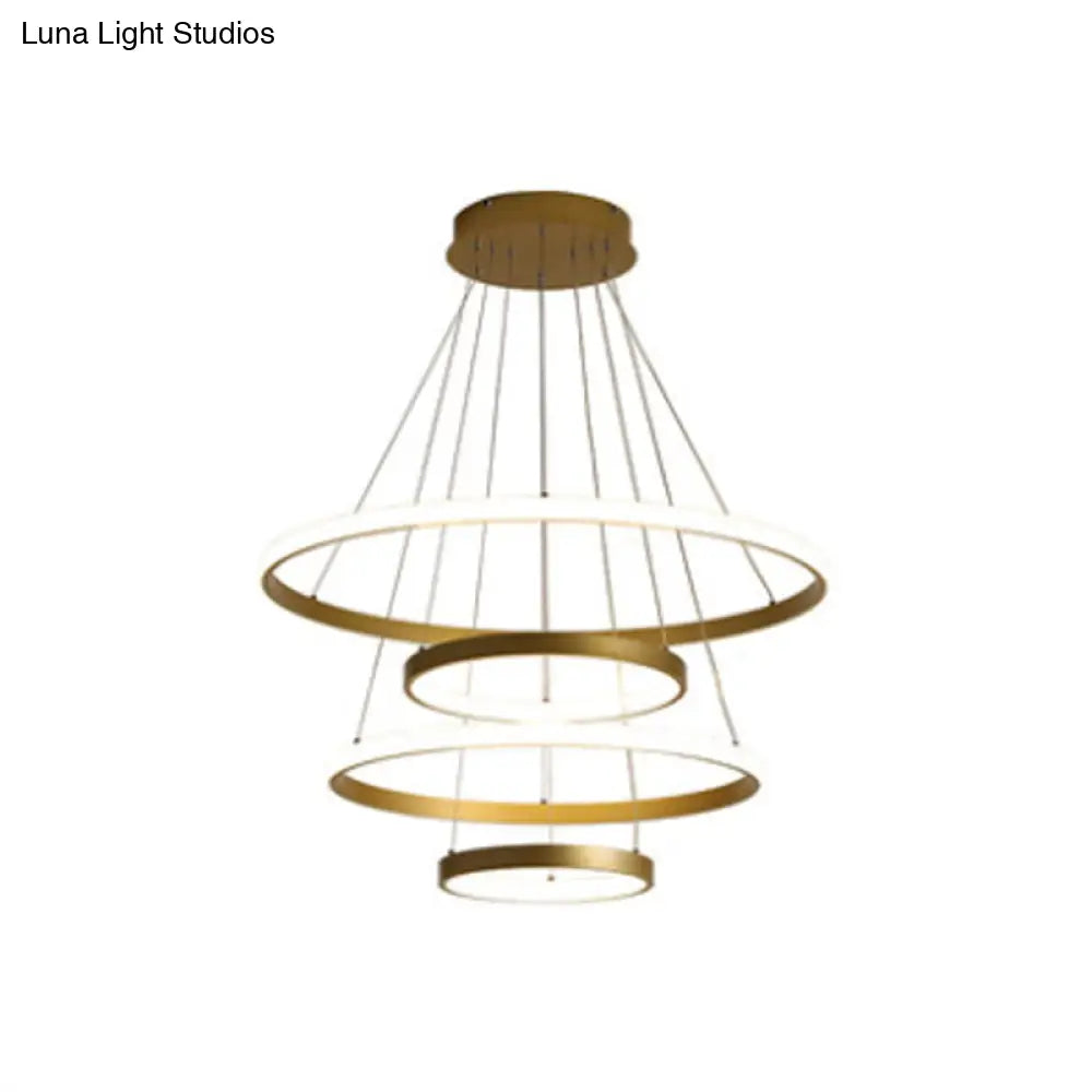 Gold Metal Postmodern Led Pendant Light - Multi-Loop Shaped Restaurant Chandelier